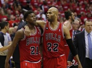 Jimmy Butler (l) and Taj Gibson (r) have become versatile defensive staples for a Bulls team that would miss them dearly if moved for Love